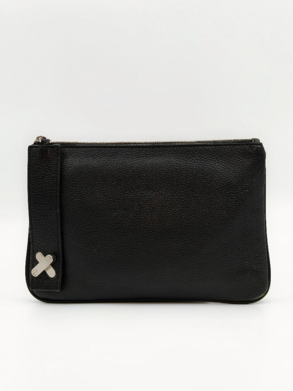 Alexander Wang Black Pebbled Leather Wristlet Pouch Clutch Zip Cosmetic Case